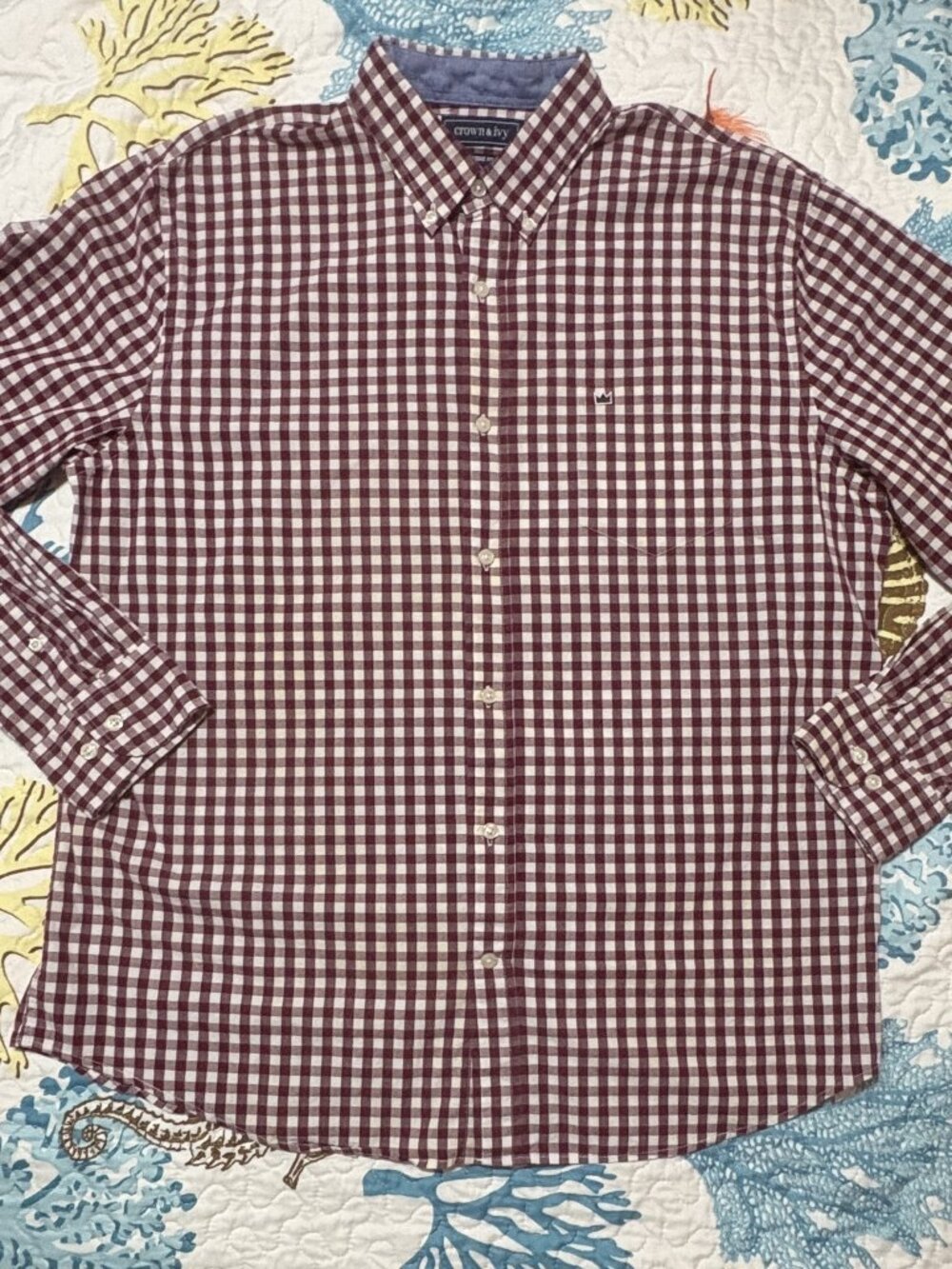 Men's L Classic Fit Crown & Ivy Long Sleeve Button-Down Gingham Shirt